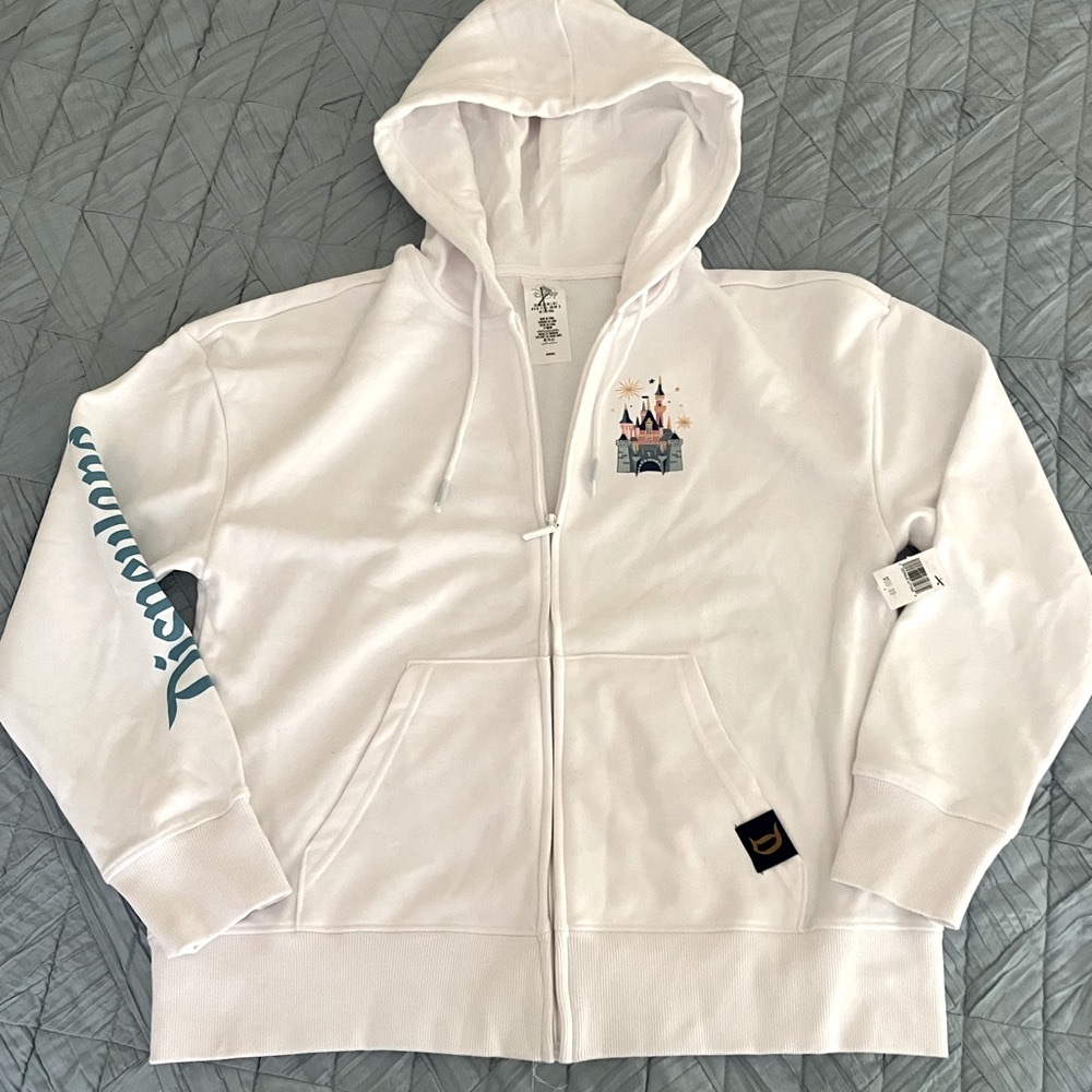Disney castle zipper hoodie sweatshirt, white and teal, size Large - NWT - Picture 2 of 12